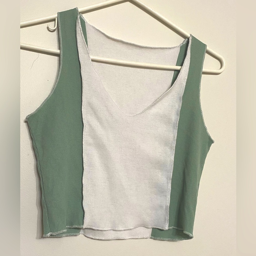 green and white v neck tank top